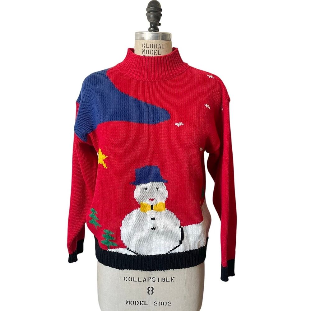 Diane von Furstenberg Vintage Red Holiday Snowman Sweater Size Large
